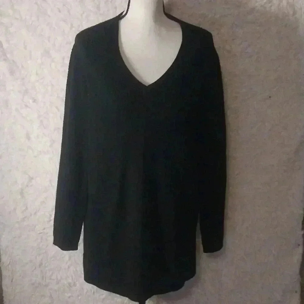 J Jill Black Long Sleeve Cotton Blend Tunic Sweater  Size M